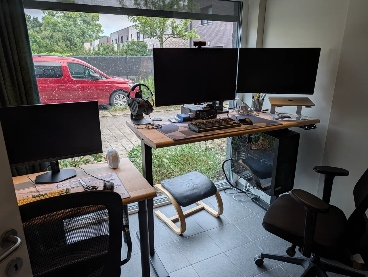 Double desk in front of window